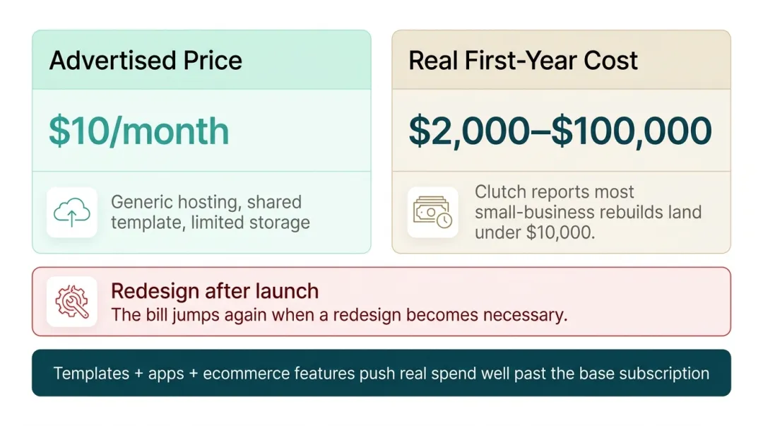 DIY website cost escalation from advertised price to real total