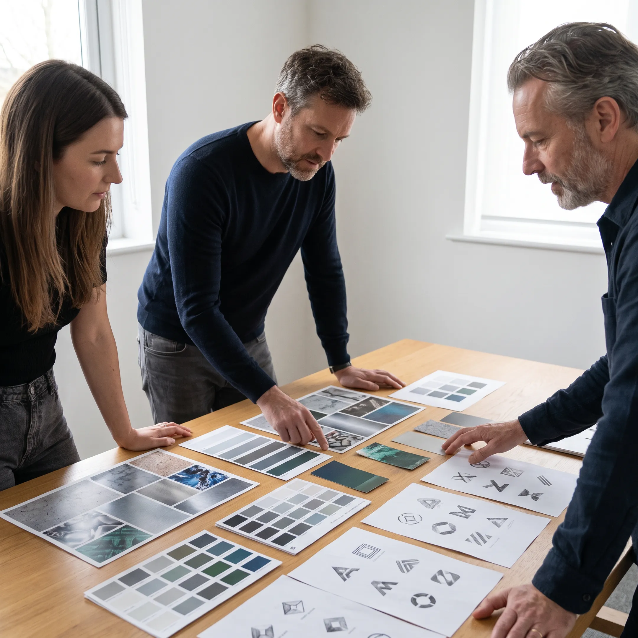 Designer developing a visual identity for a low-carbon materials company