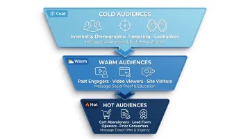 Three-tier paid social audience funnel cold warm hot conversion strategy