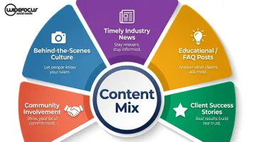 Five content pillar types for insurance agency social media posts infographic