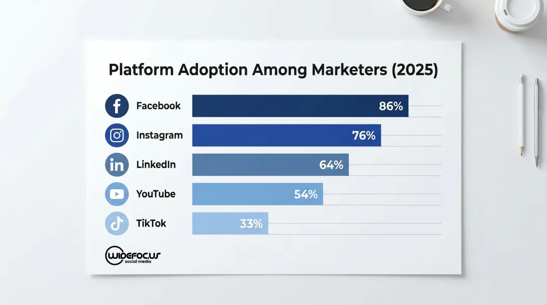 Social media platform marketer adoption rates comparison bar chart 2025