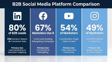 B2B social media platform comparison showing LinkedIn dominance and lead generation stats