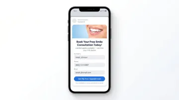 Meta Lead Ads mobile form interface showing dental appointment booking submission flow