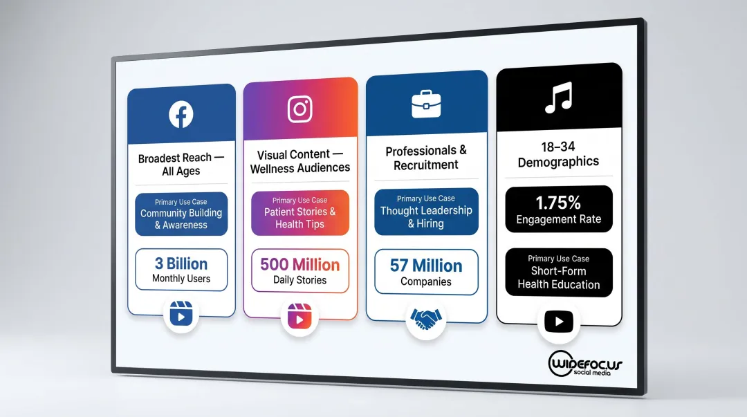 Healthcare social media platform comparison chart with audience and engagement data
