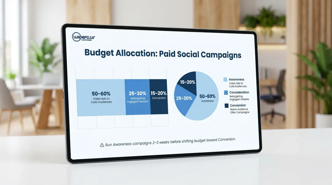 Martial arts paid social budget allocation split across three funnel stages