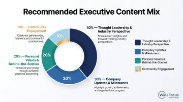 Executive social media content mix ratio 40 30 20 10 breakdown pie chart