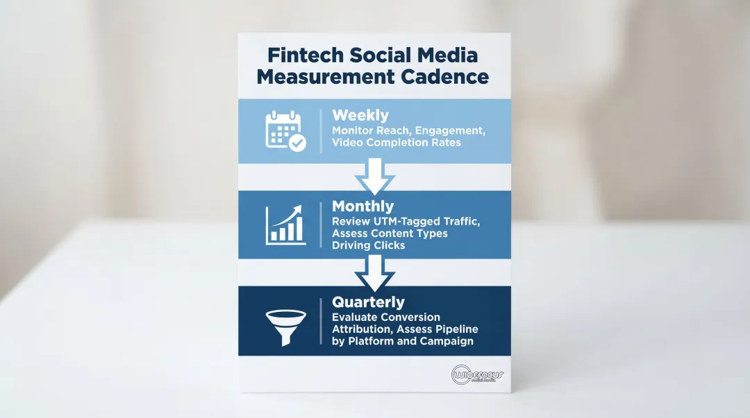 Fintech social media measurement cadence weekly monthly quarterly KPI review schedule