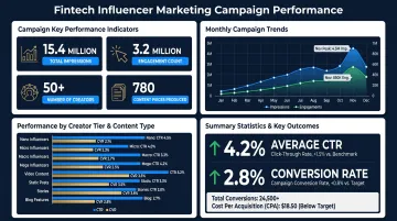 Fintech influencer marketing campaign results showing engagement and impressions metrics