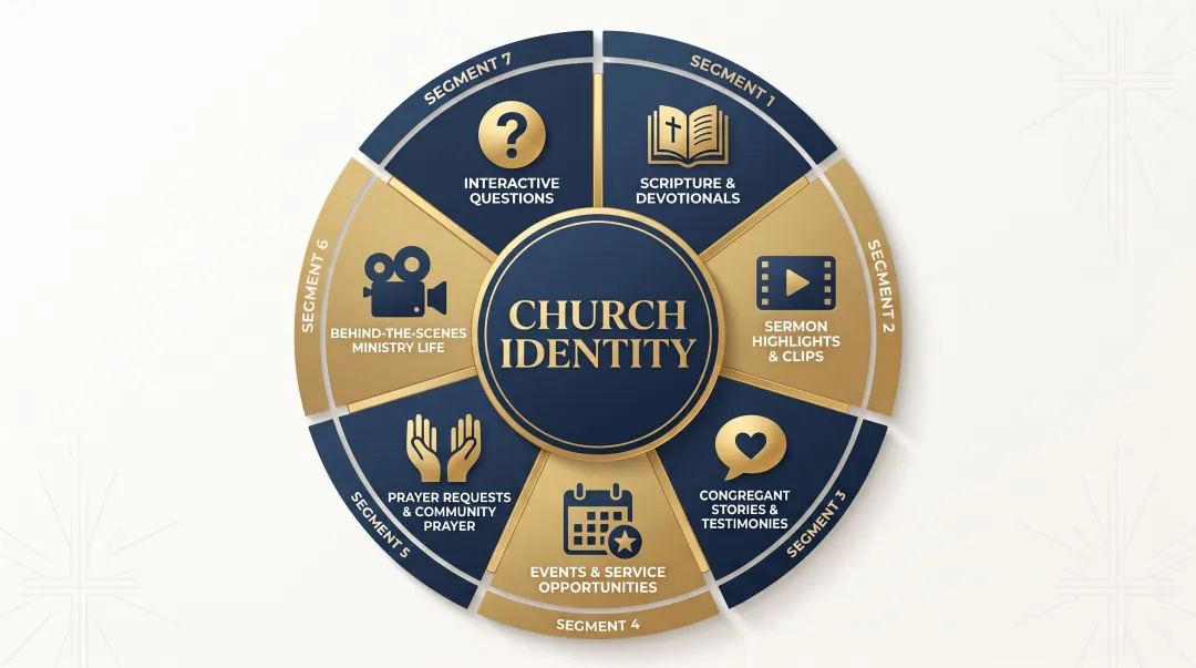 7 church social media content pillars framework wheel diagram