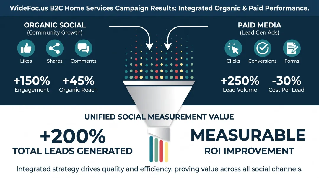 WideFoc.us integrated social media strategy results showing form fills and qualified lead growth