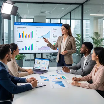 Consultant presenting social media performance insights