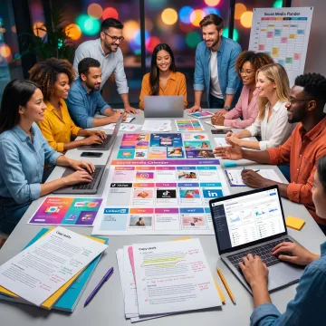Team creating social media content strategy