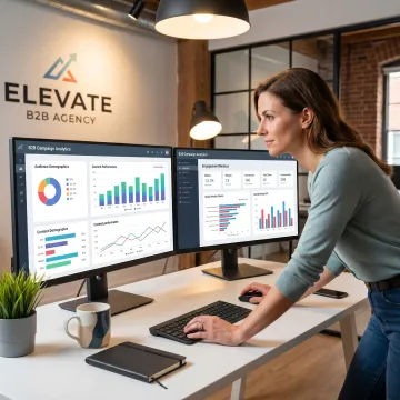 B2B social media strategist reviewing performance data