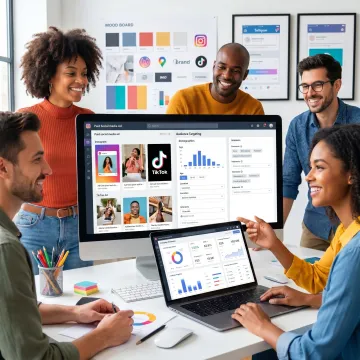 Paid social ad strategy team reviewing campaign creatives