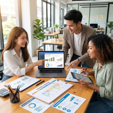 Social media team planning brand growth strategy