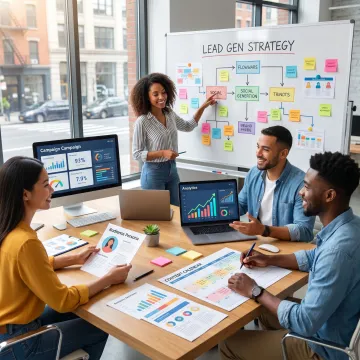 Team planning social media lead generation strategy
