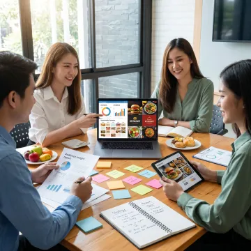 Team creating restaurant social media strategy