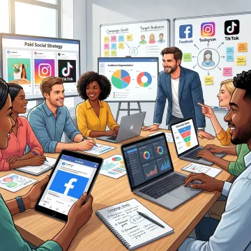 Team planning paid social advertising strategy