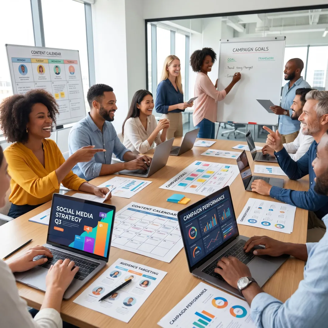 Team building a social media strategy