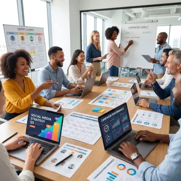 Team building a social media strategy