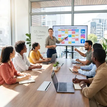 Social media coach guiding a client team
