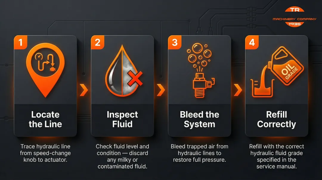 Four-step hydraulic speed-change system troubleshooting and repair process flow