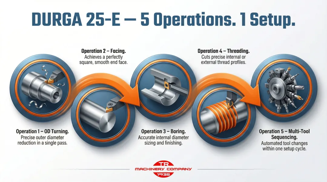 Five CNC turning operations supported by FEMCO Durga 25-E in single setup