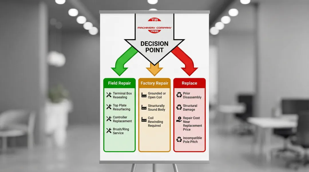 Magnetic chuck fix versus replace decision framework with three repair tier options