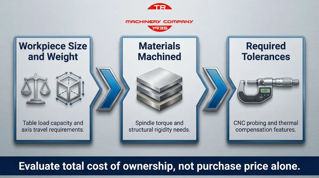 Three-factor horizontal boring mill selection framework workpiece material tolerance decision guide