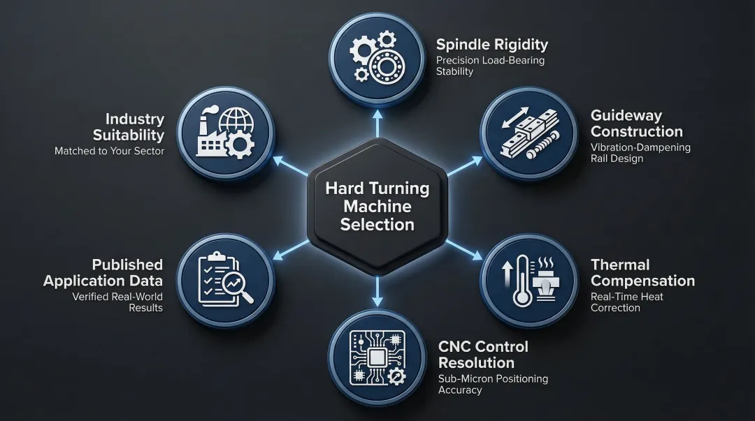Six criteria framework for selecting CNC lathe hard turning machine evaluation checklist