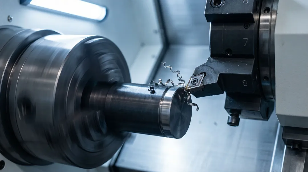 High-rigidity CNC turning center performing hard turning operation on hardened steel workpiece