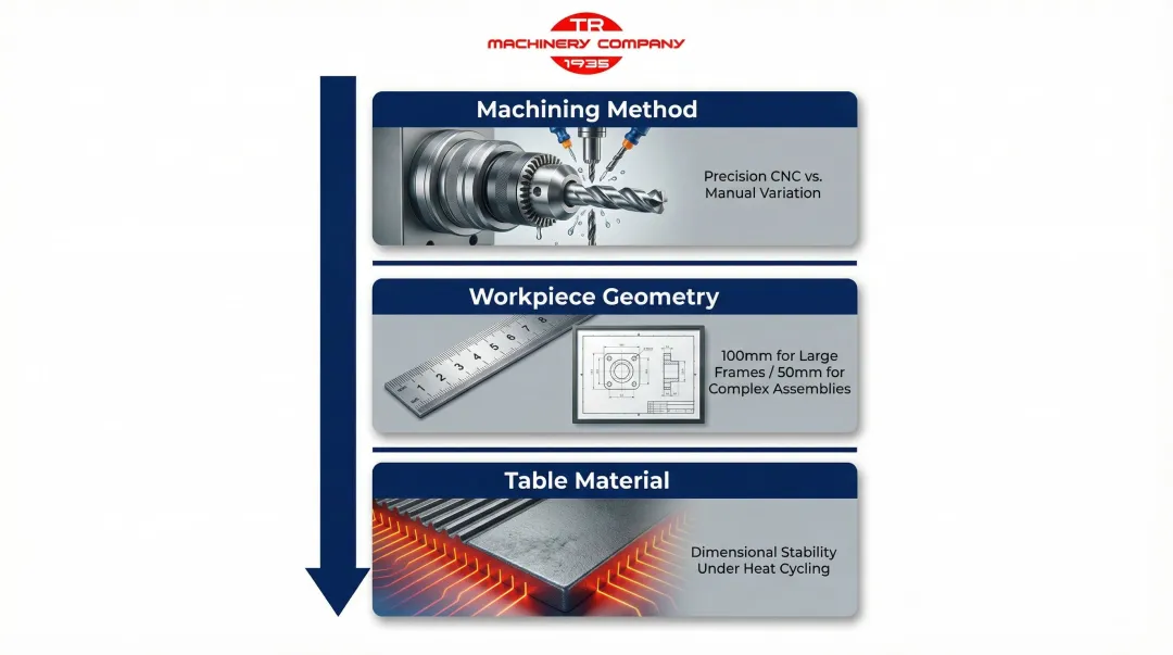 Three key factors affecting welding fixture table hole system performance infographic