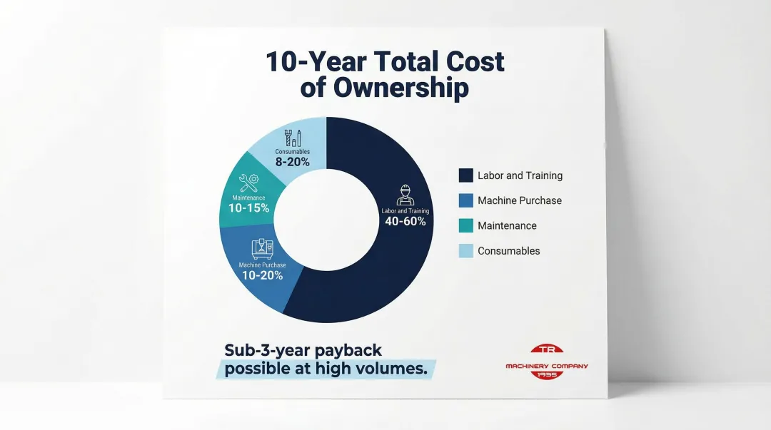CNC machine ten-year total cost of ownership breakdown by four cost categories