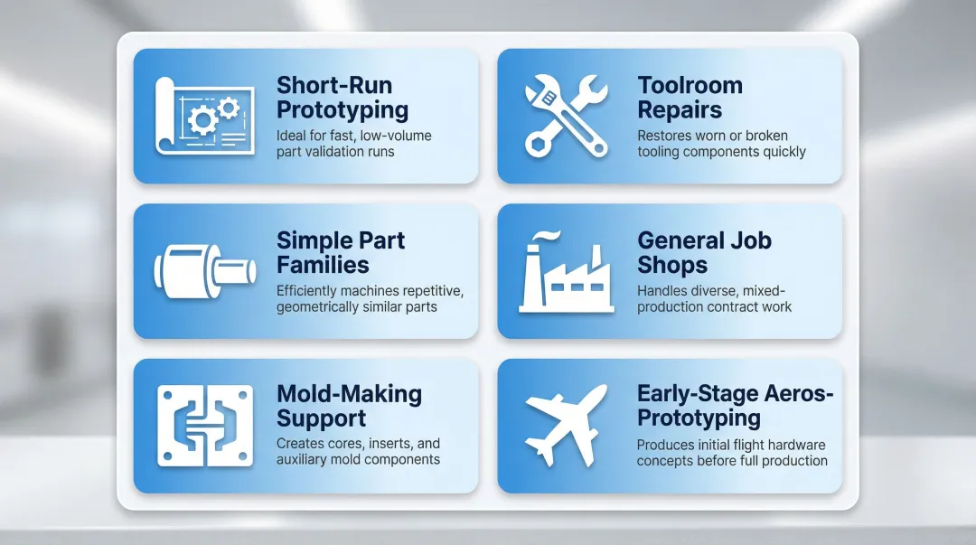 CNC lathe ideal use cases across six manufacturing application categories
