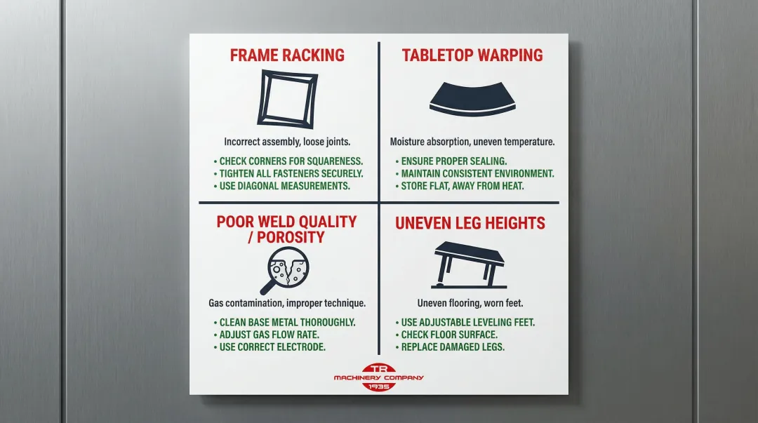 Welding table common build problems troubleshooting guide with fixes infographic