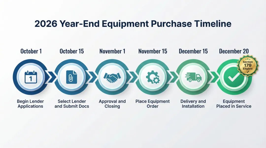 Year-end 2026 equipment purchase timeline from lender application to tax eligibility