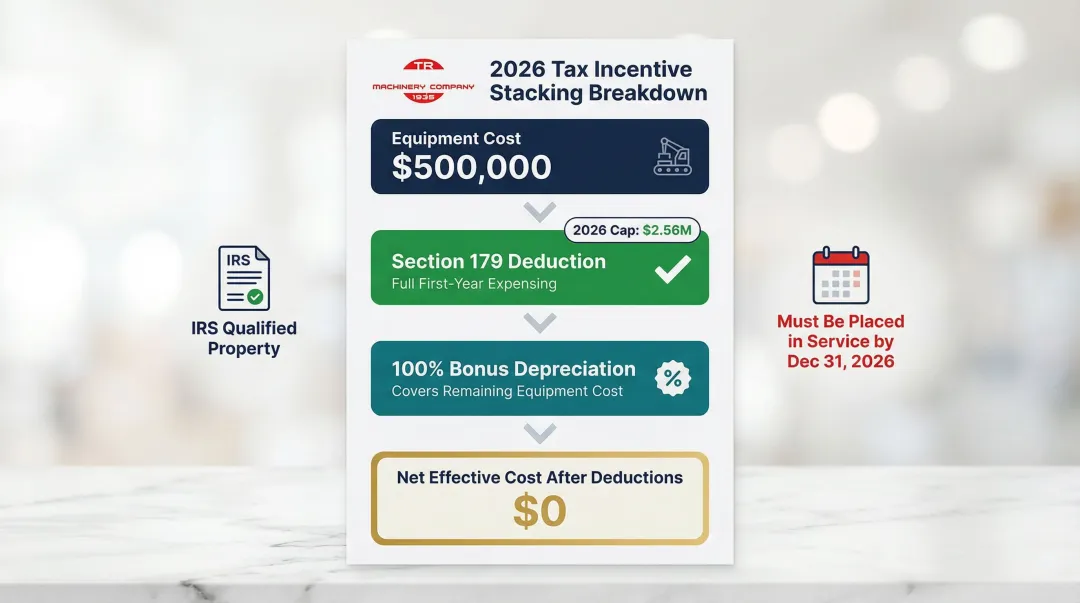 Section 179 and bonus depreciation tax savings example for 2026 equipment purchase