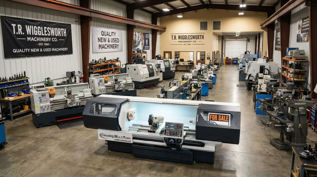 T.R. Wigglesworth Machinery Co. showroom floor displaying CNC lathes and machine tools