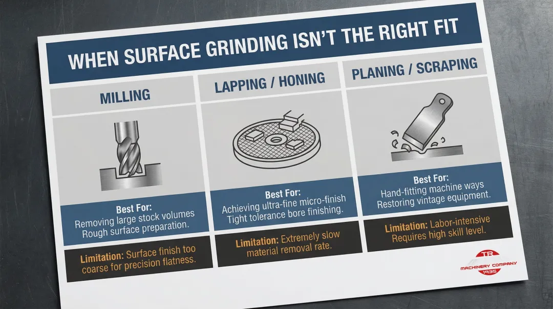 Cast iron machining alternatives comparison table milling lapping and planing methods