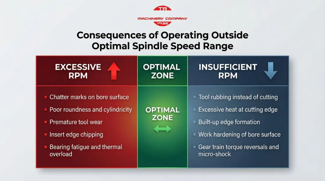 Boring mill spindle failure modes excessive RPM versus insufficient RPM side-by-side comparison