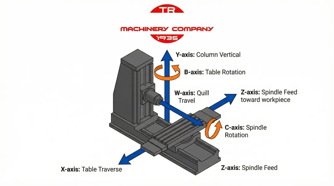 Horizontal boring machine six-axis coordinate system diagram ISO 841 explained
