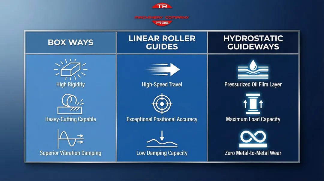 Three horizontal boring machine guideway types comparison rigidity damping and speed