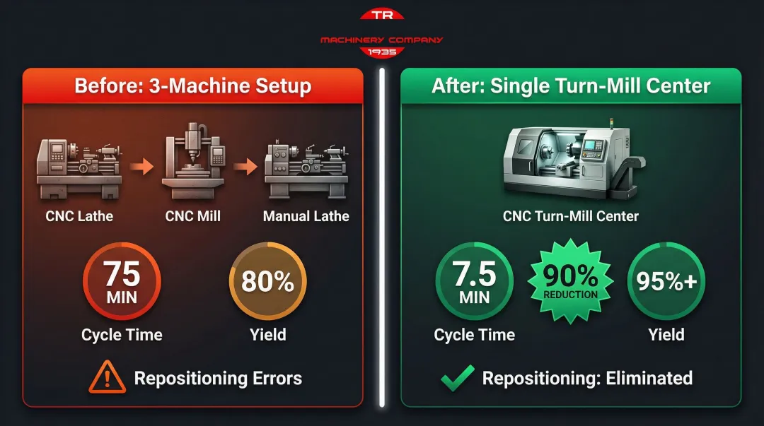 Turn-mill consolidation before and after results comparison aerospace case study