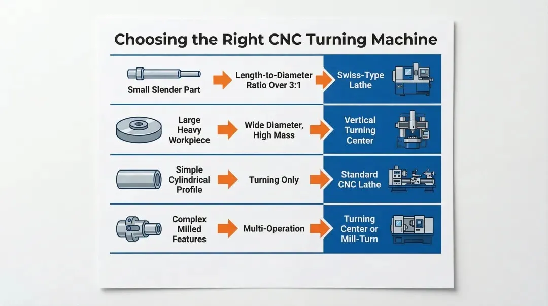 CNC turning machine selection guide matching part geometry to machine type