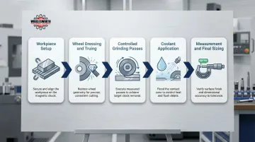 5-step precision surface grinding process flow from setup to final measurement
