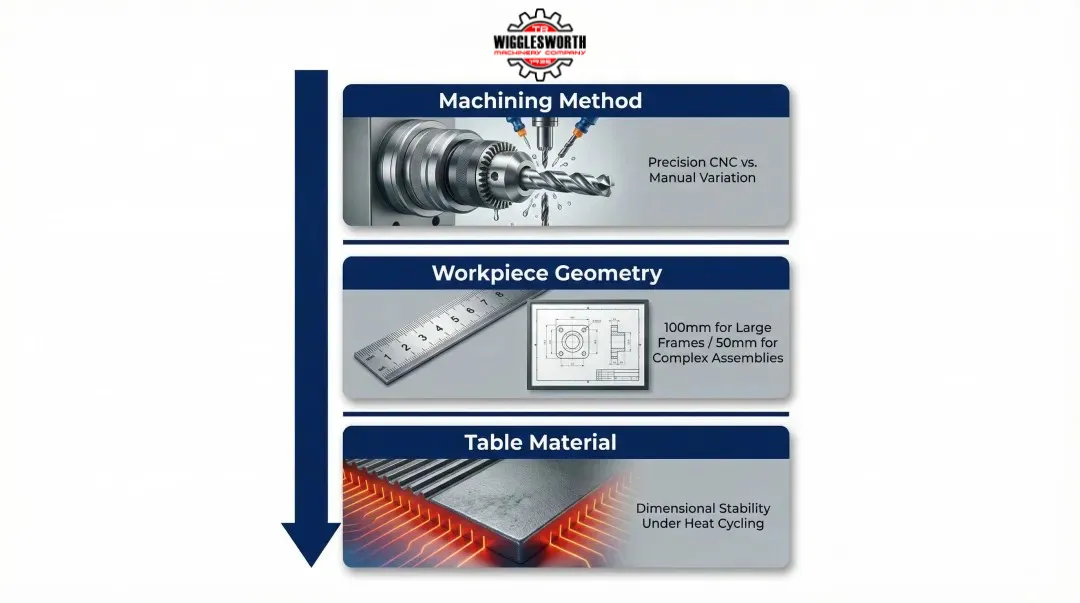 Three key factors affecting welding fixture table hole system performance infographic