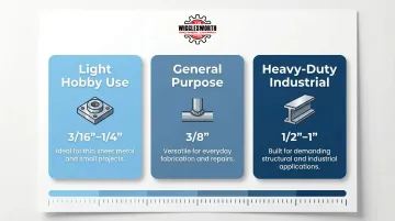Welding table steel top thickness comparison chart by application and use case