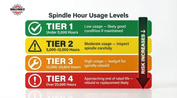 CNC lathe spindle hour usage tiers from low to end-of-life range