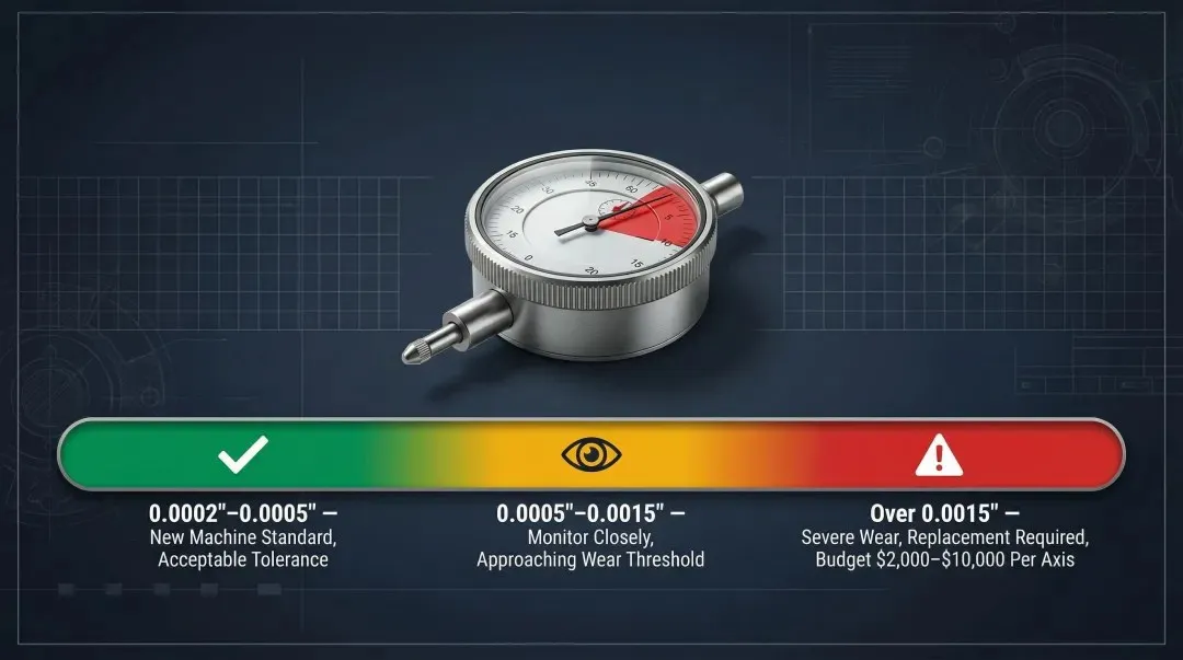 CNC lathe ball screw backlash tolerance thresholds inspection reference chart