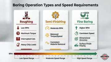 Boring mill operation types roughing semi-finishing fine boring speed torque requirements comparison